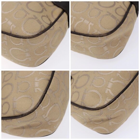 Salvatore Ferragamo Gancini Hand Bag Canvas Beige Silver Auth bs28514 - Picture 16 of 16